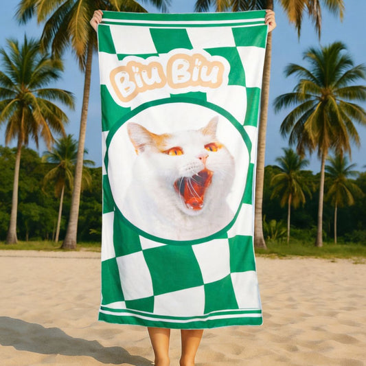Custom Pet Beach Towel with Checkered Background