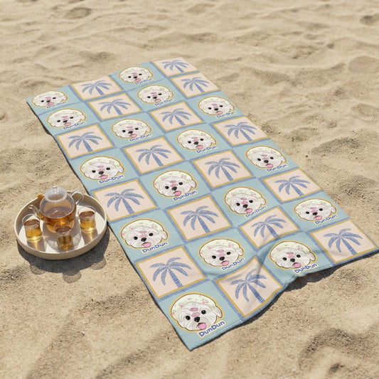 Custom Pet Beach Towel with Beach Scene Background