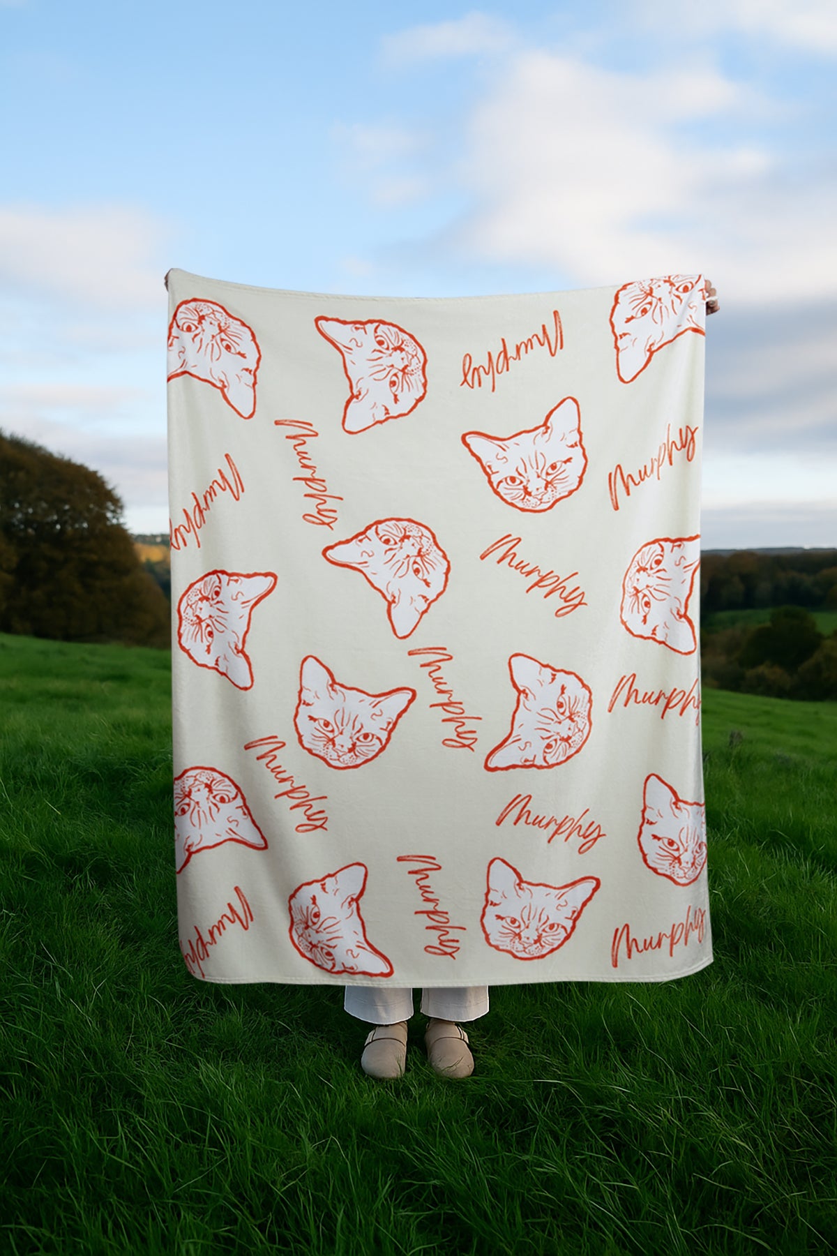 Custom Pet Line Art Fleece Blanket | Personalized Cat & Dog Portrait Throw