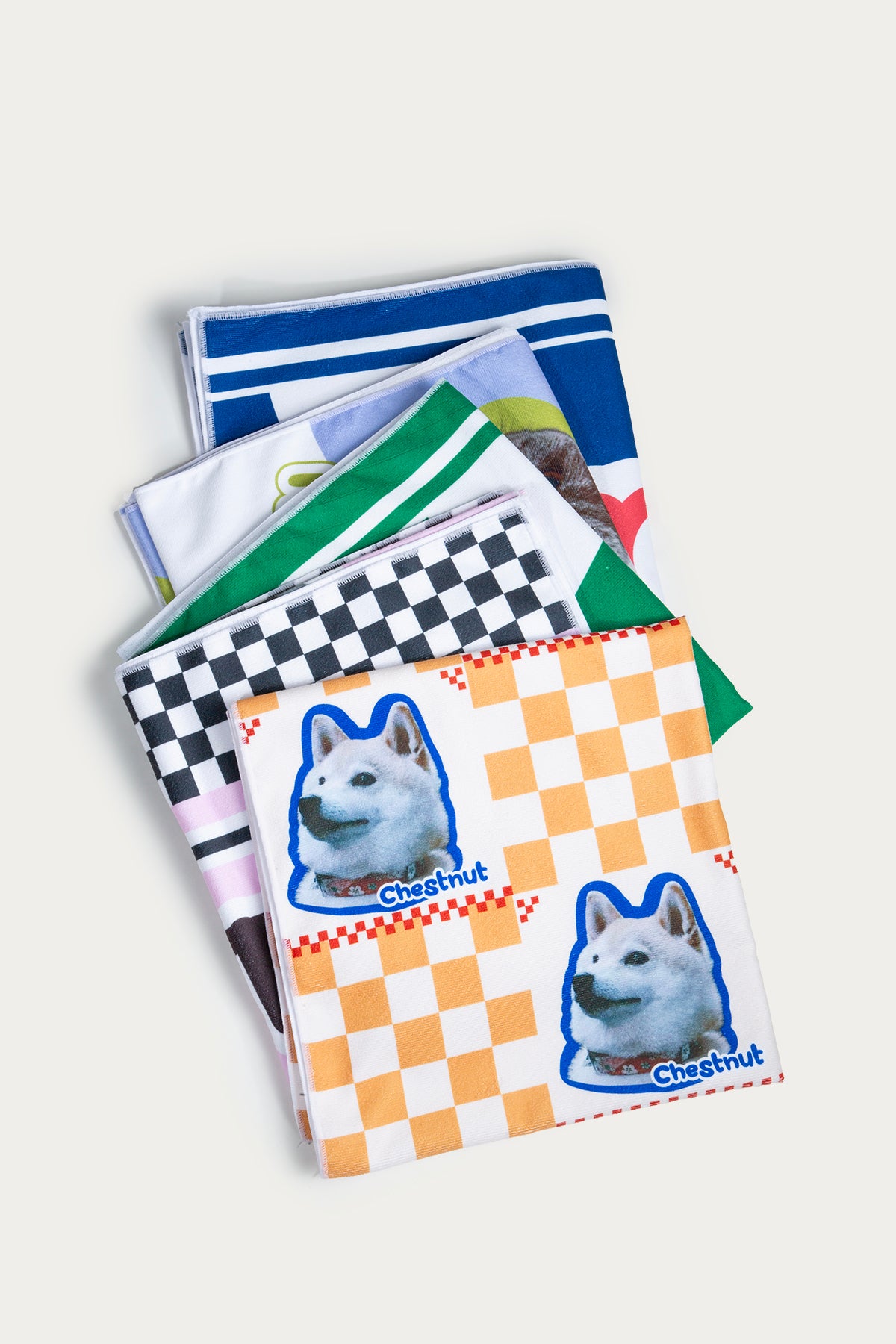 Custom Pet Beach Towel | Checkered Background & Pet Portrait | Personalized Line Art or Graphic Style