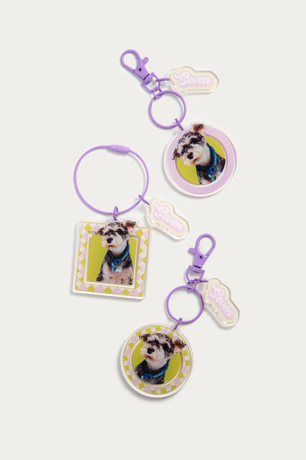 Custom Round Pet Photo Keychain | Personalized Acrylic Dog or Cat Name Keyring | 7 Colors, Pattern & Solid Styles Available