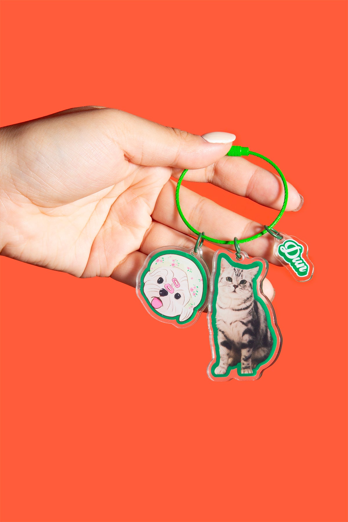 Custom Multi-Charm Pet Keychain | Personalized Acrylic Tags with Name | Add-On Artwork Service