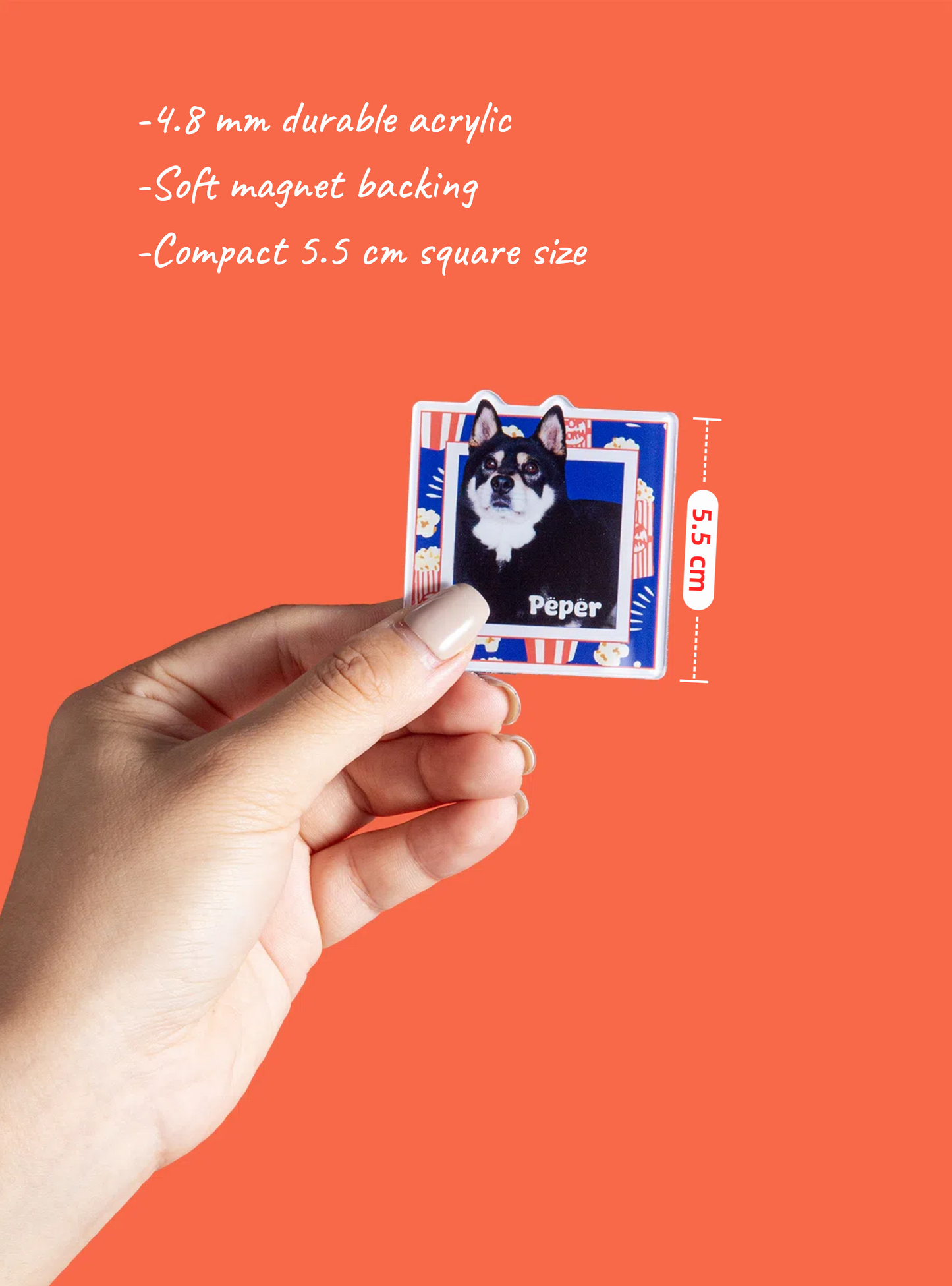 Custom Pet Fridge Magnet | Personalized Square Acrylic Pet Photo Magnet | Cute Gift for Cat or Dog Lovers