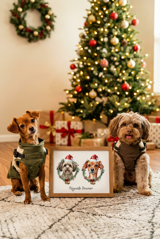 Portrait personnalisé d'animaux de compagnie pour Noël