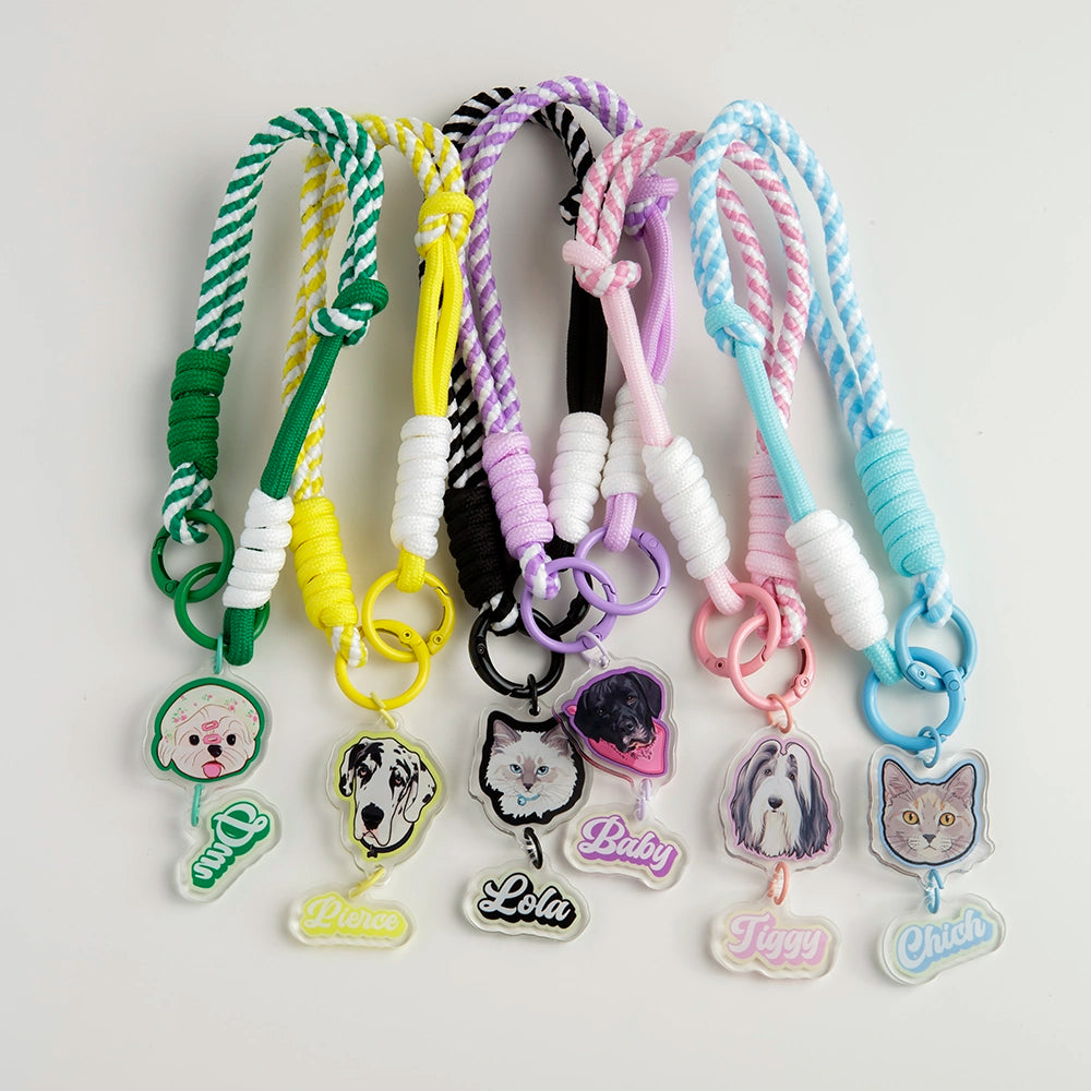Custom Pet Portrait Braided Rope Wristlet & Phone Strap Set