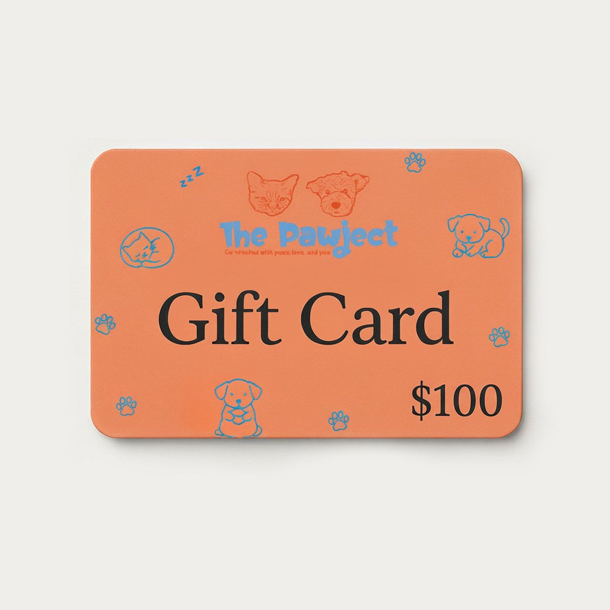 Orange gift card with 'The Pundit' branding and a value of $100 on a light gray background