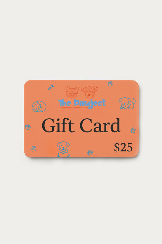 Orange gift card with 'The Pooch' branding and a value of $25 on a light gray background
