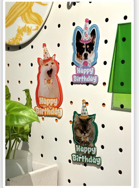 Custom Pet Birthday Magnet Gift | Personalized Dog or Cat Photo with Party Hat | Cute Fridge Decor for Pet Lovers