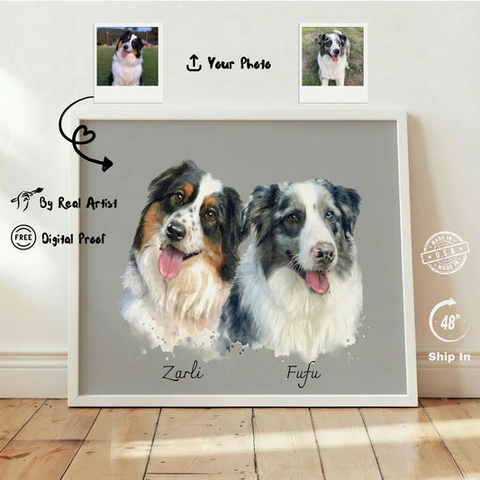 Custom Pet Watercolor Portrait: Multiple Pets (2, 3, or 4)