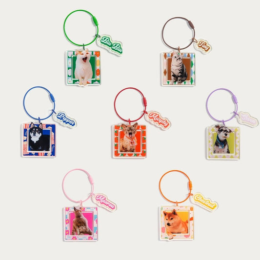 Custom Square Pet Keychain with Photo & Name