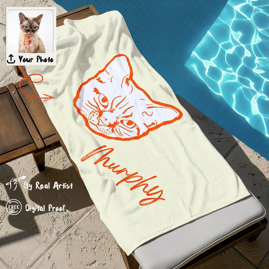 Custom Pet Line Art Beach Towel