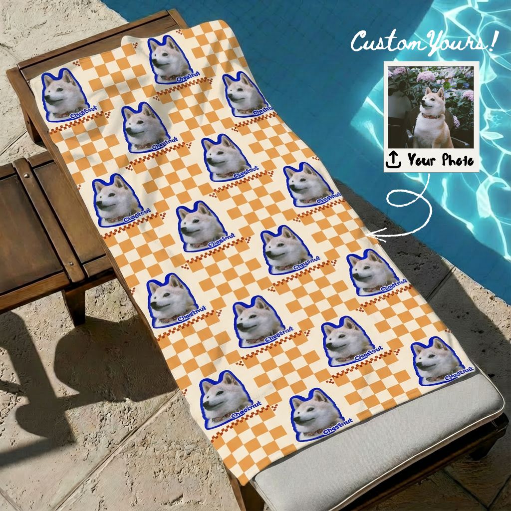 Custom Pet Beach Towel with Checkered Background