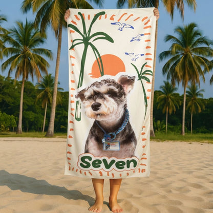 Custom Pet Beach Towel with Beach Scene Background