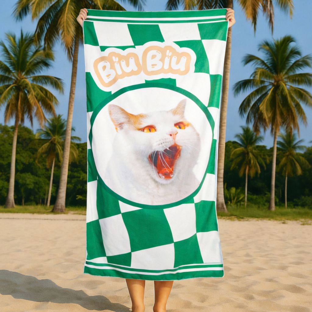 Custom Pet Beach Towel with Checkered Background