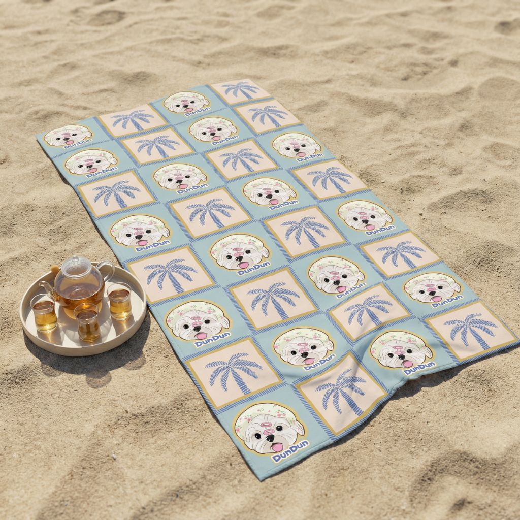 Custom Pet Beach Towel with Beach Scene Background