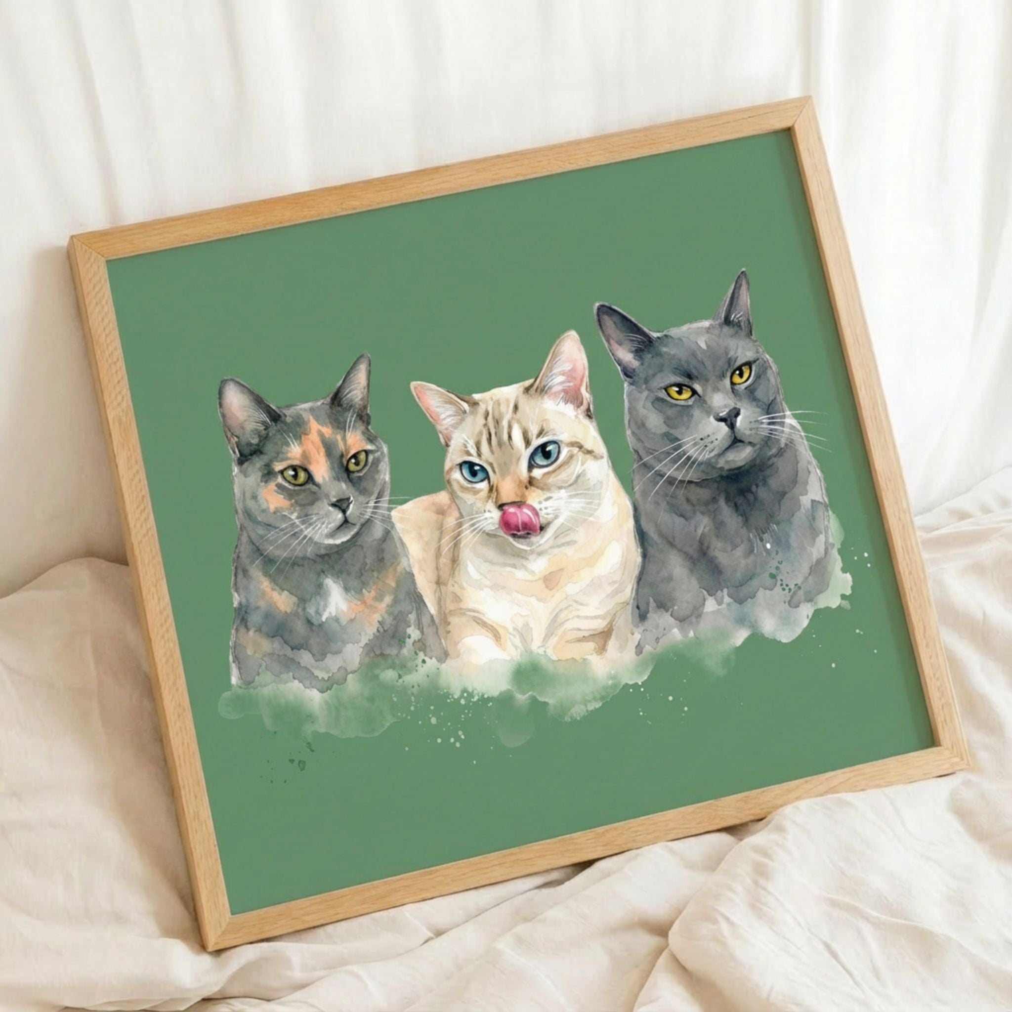 Custom Pet Watercolor Portrait: Multiple Pets (2, 3, or 4)