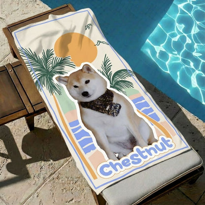Custom Pet Beach Towel with Beach Scene Background