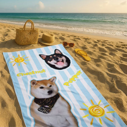 Custom Pet Beach Towel with Striped Background