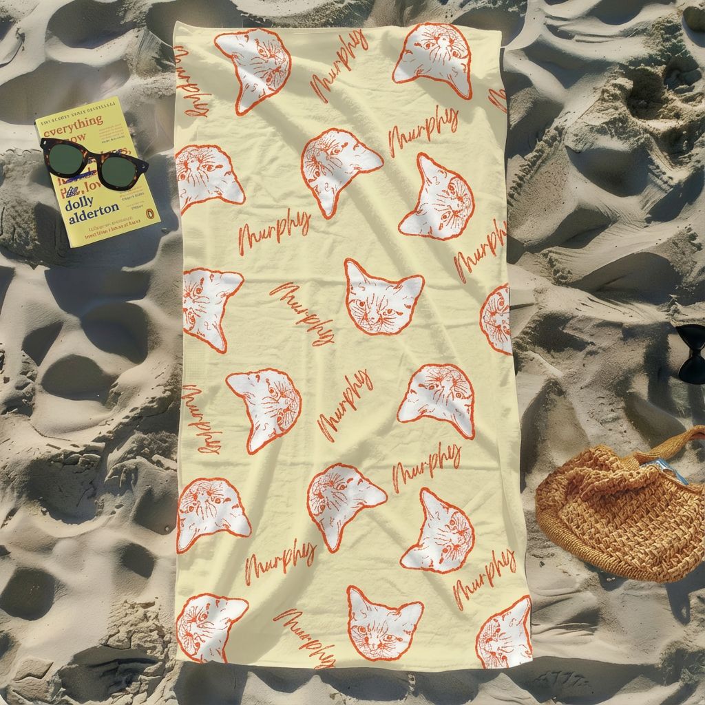 Custom Pet Line Art Beach Towel