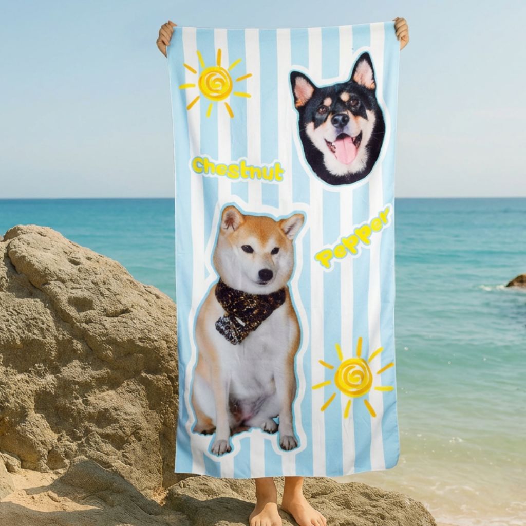 Custom Pet Beach Towel with Striped Background