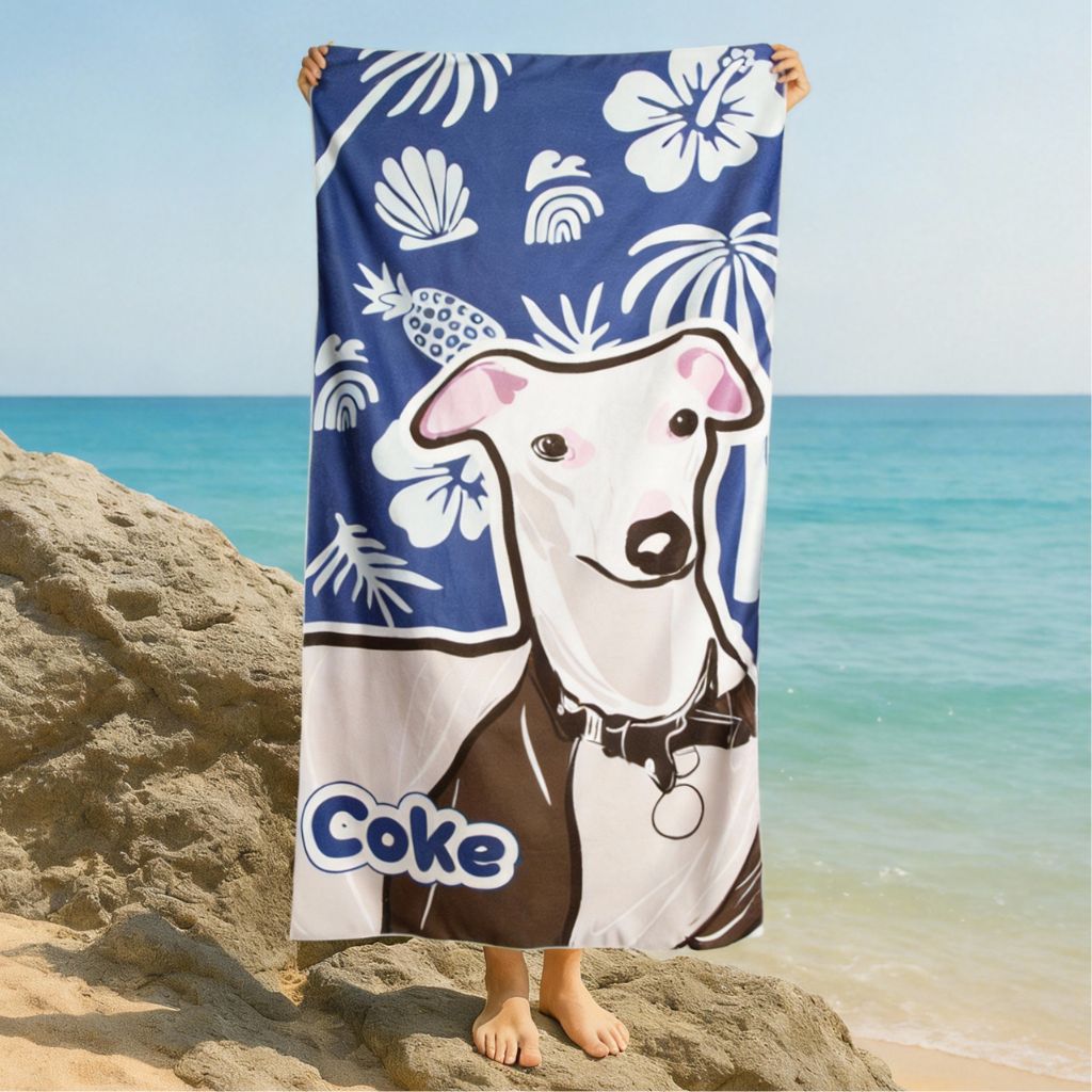 Custom Pet Beach Towel with Beach Scene Background