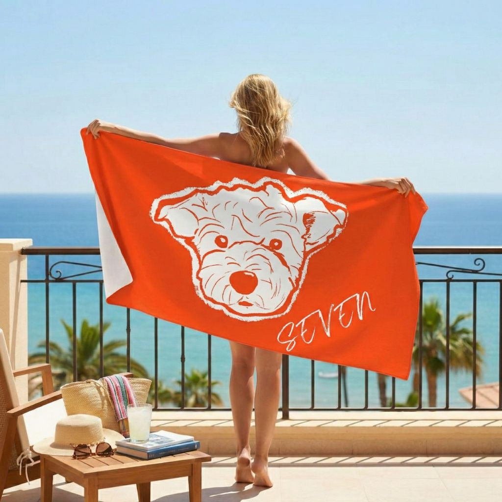 Custom Pet Line Art Beach Towel