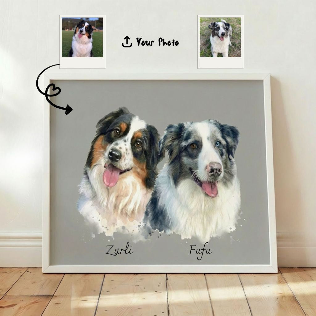 Custom Pet Watercolor Portrait: Multiple Pets (2, 3, or 4)