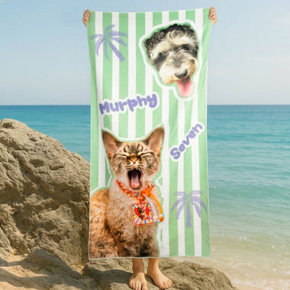 Custom Pet Beach Towel with Striped Background