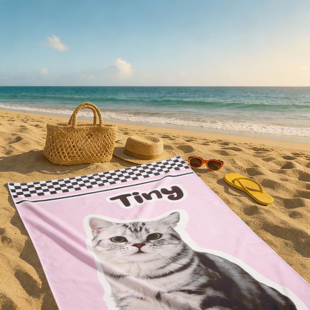 Custom Pet Beach Towel with Checkered Background