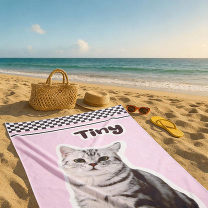 Custom Pet Beach Towel with Checkered Background