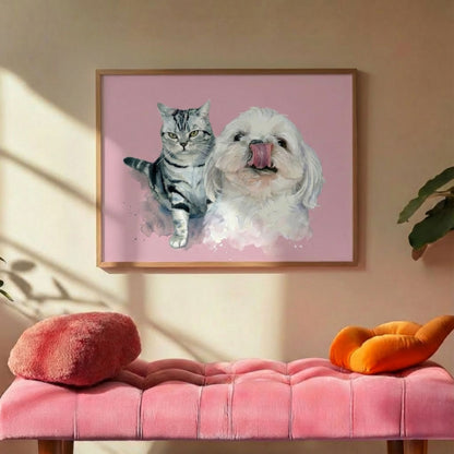 Custom Pet Watercolor Portrait: Multiple Pets (2, 3, or 4)