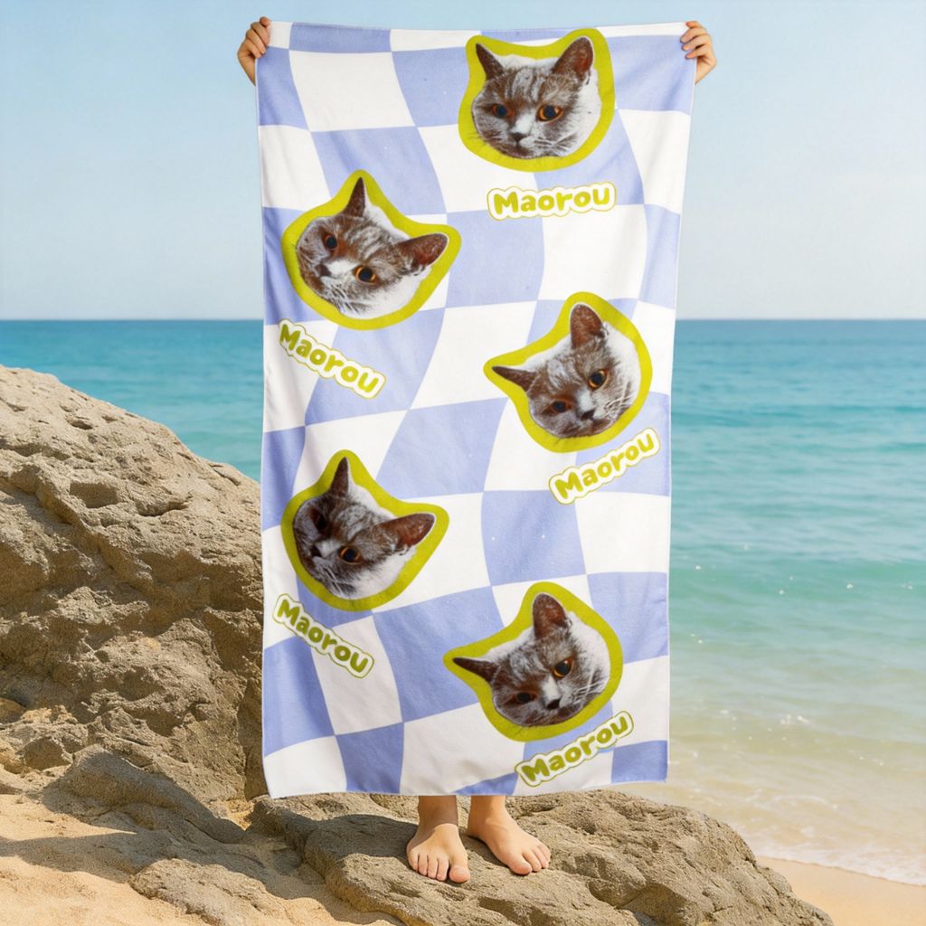 Custom Pet Beach Towel with Checkered Background