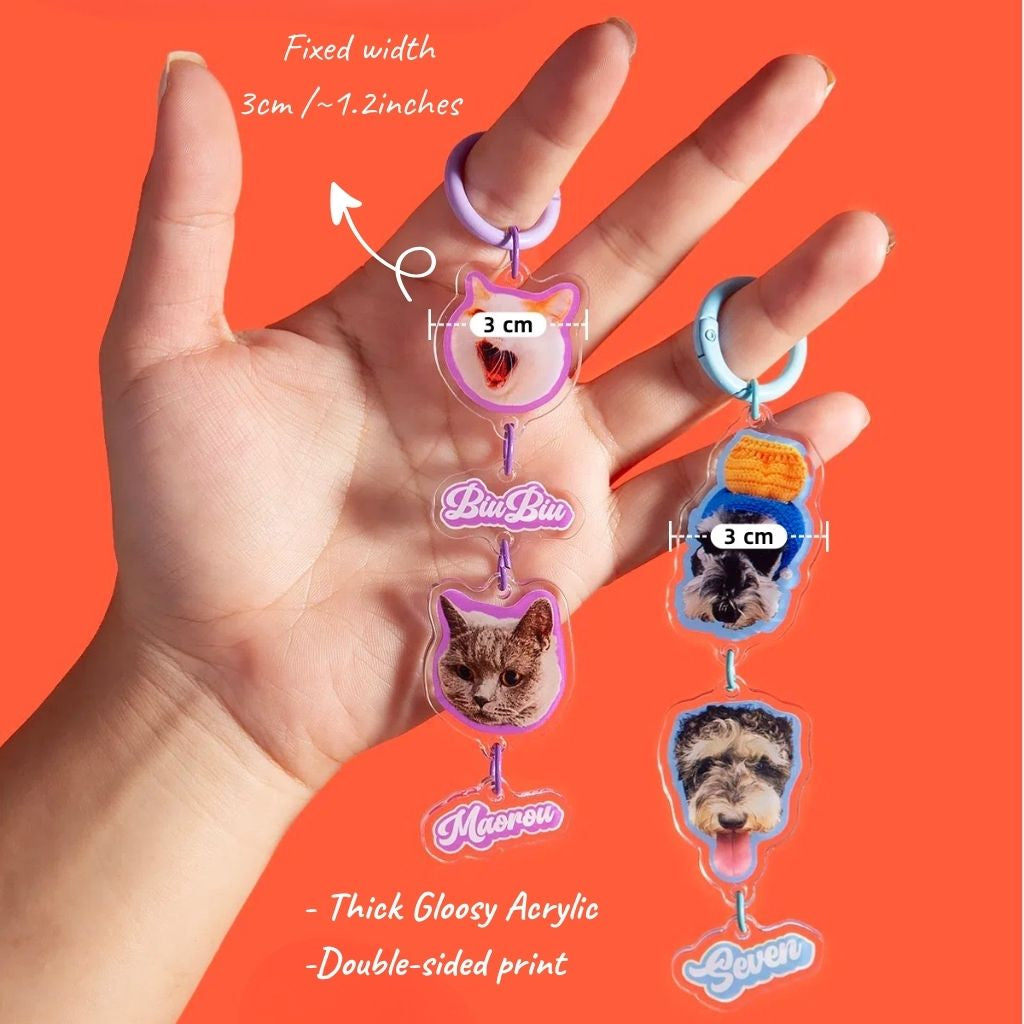 Custom Multi-Pet Portrait Acrylic Keychain – Vertical