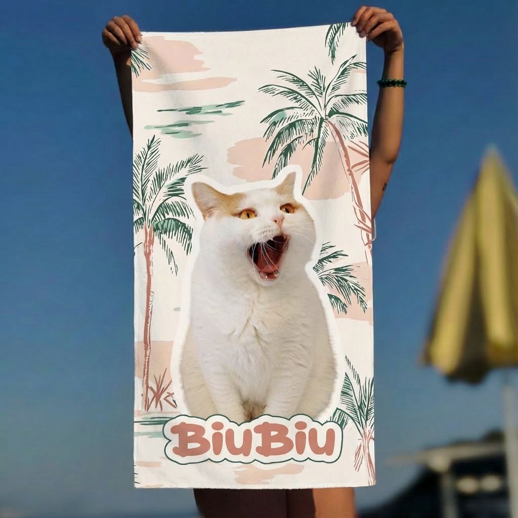 Custom Pet Beach Towel with Beach Scene Background