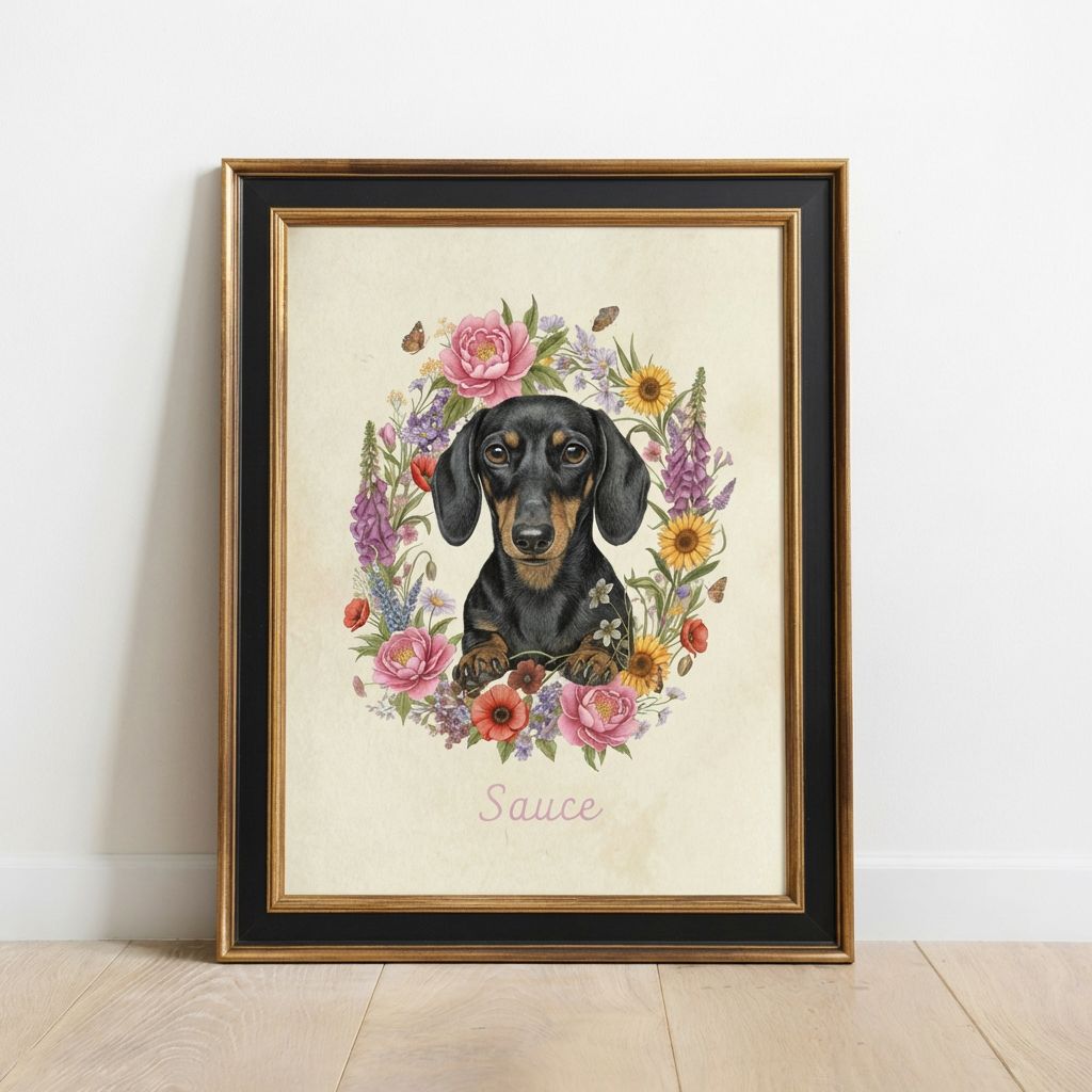 Custom Botanical Pet Portrait in Vintage Illustration Style
