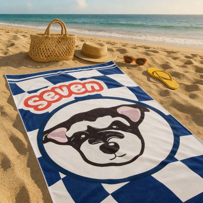 Custom Pet Beach Towel with Checkered Background