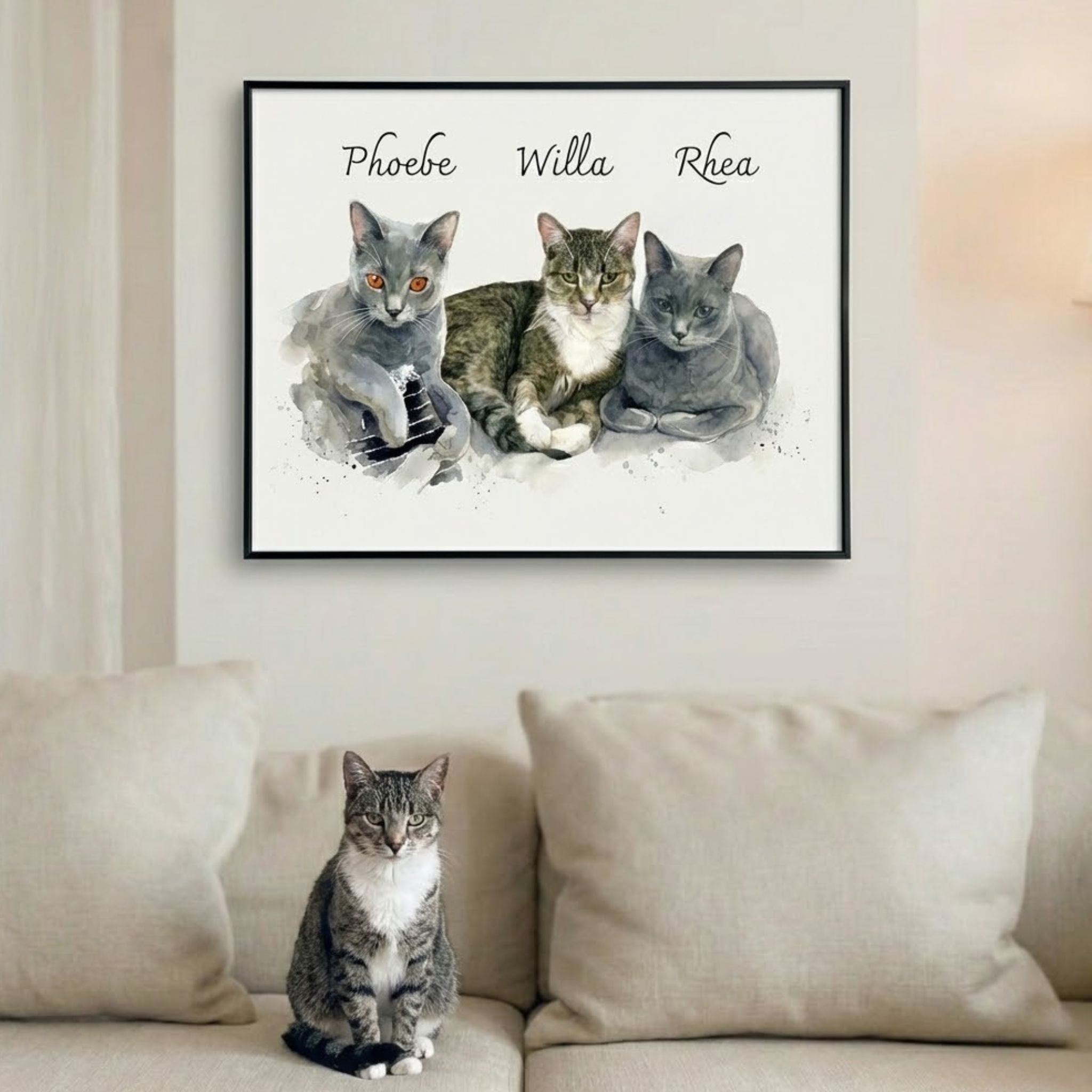 Custom Pet Watercolor Portrait: Multiple Pets (2, 3, or 4)