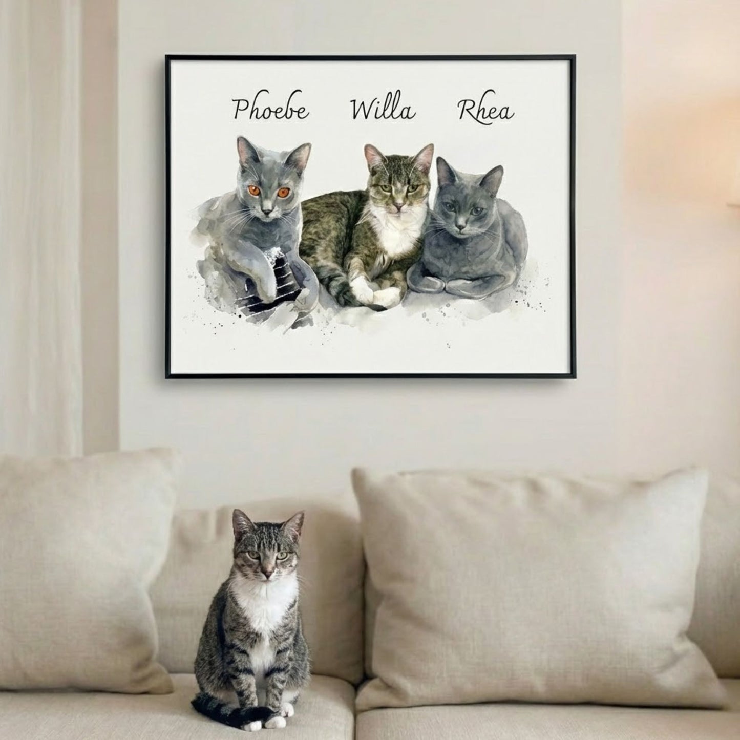 Custom Pet Watercolor Portrait: Multiple Pets (2, 3, or 4)