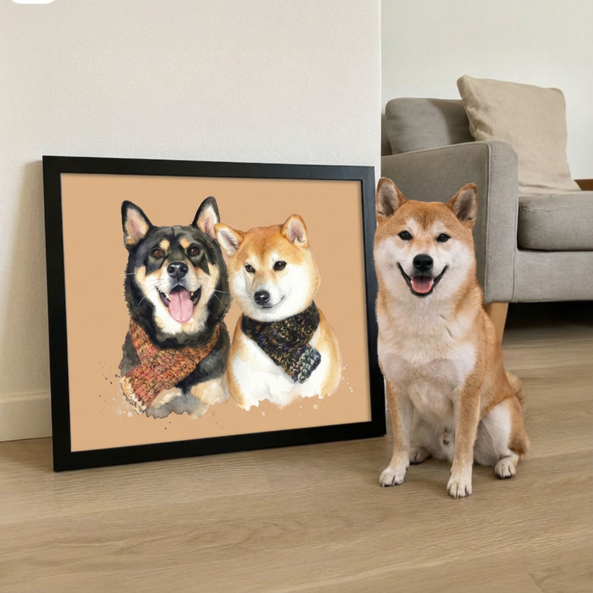 Custom Pet Watercolor Portrait: Multiple Pets (2, 3, or 4)