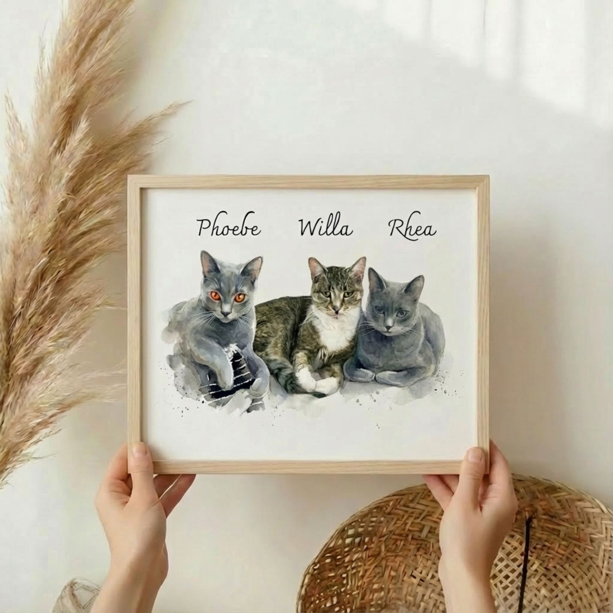 Custom Pet Watercolor Portrait: Multiple Pets (2, 3, or 4)
