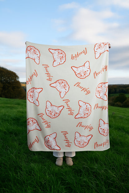 Custom Pet Line Art Fleece Blanket | Personalized Cat & Dog Portrait Throw