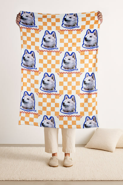 Custom Checkered Pet Blanket – Personalized Plush or Sherpa Throw with Pet Portrait | Graphic or Line Art Option
