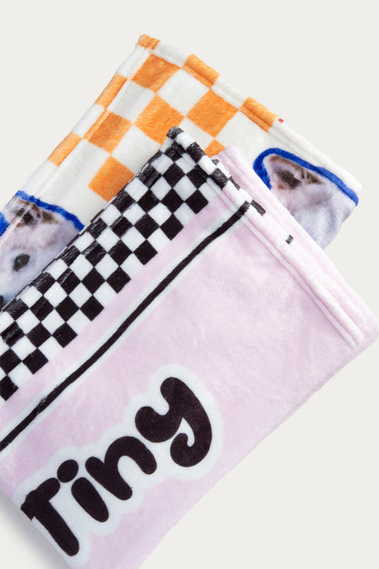 Custom Checkered Pet Blanket – Personalized Plush or Sherpa Throw with Pet Portrait | Graphic or Line Art Option
