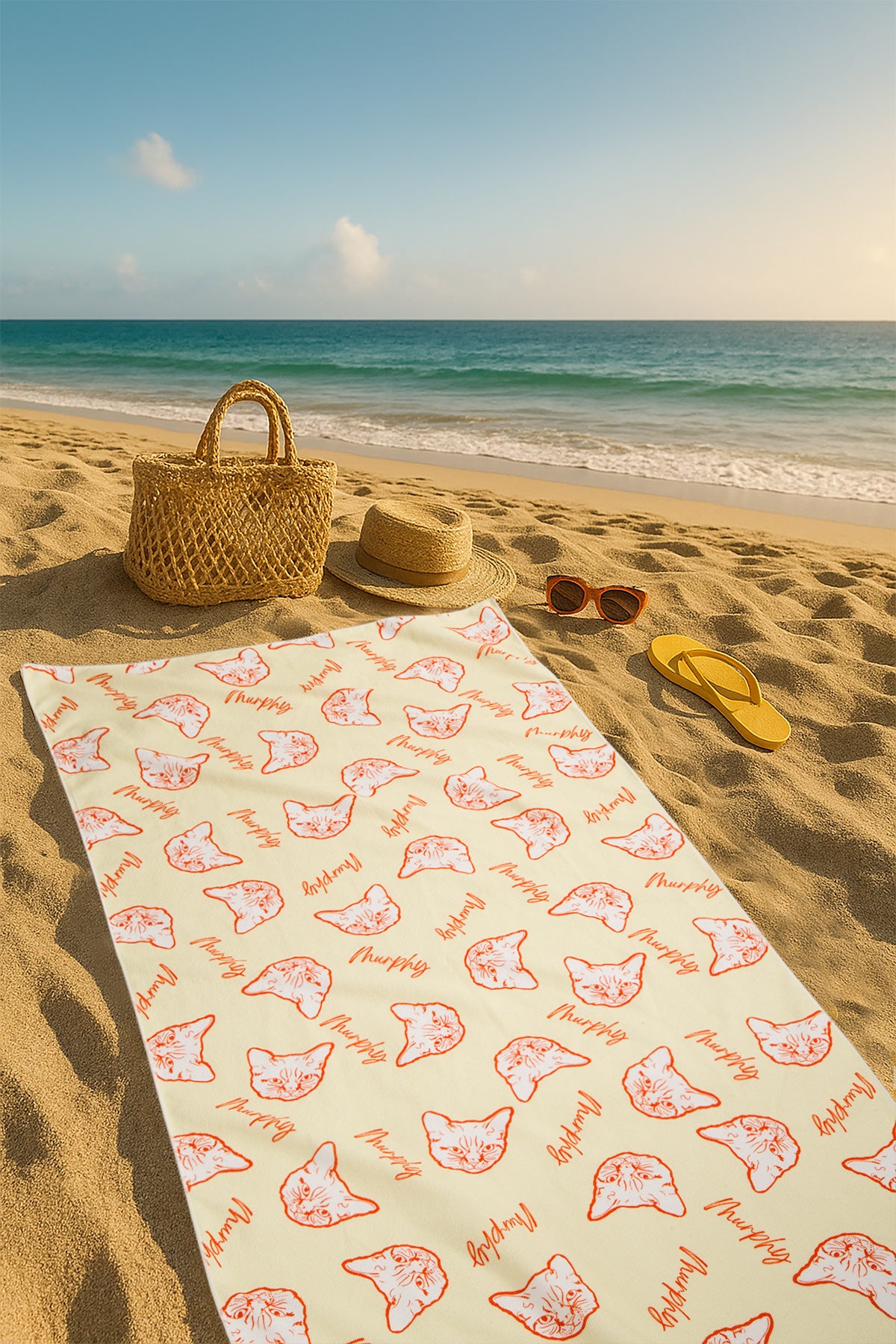 Custom Pet Line Art Beach Towel | Personalized Microfiber Towel for Beach, Home & Gifts