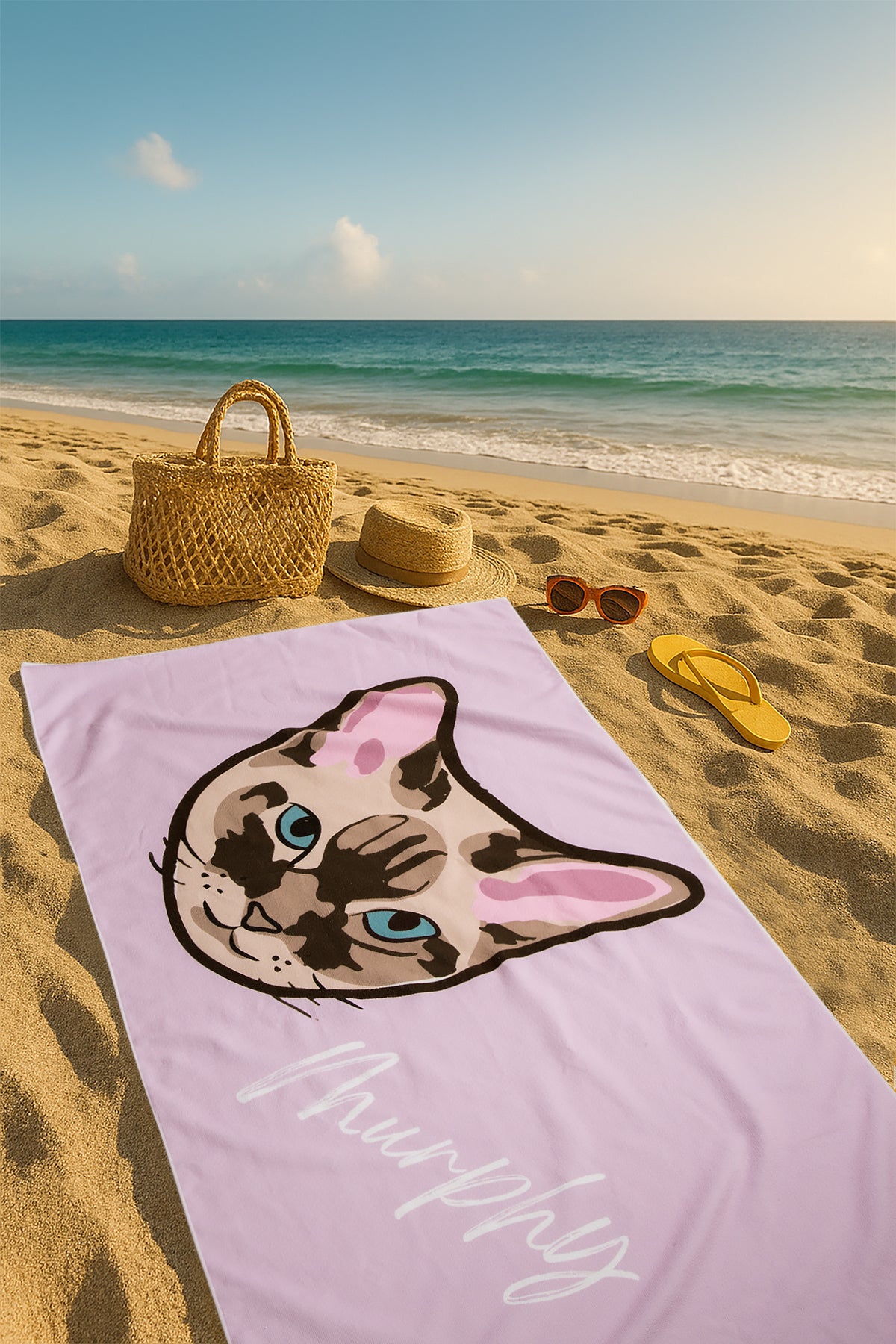 Custom Pet Graphic Beach Towel | Personalized Colorful Pet Portrait Towel – Soft Microfiber