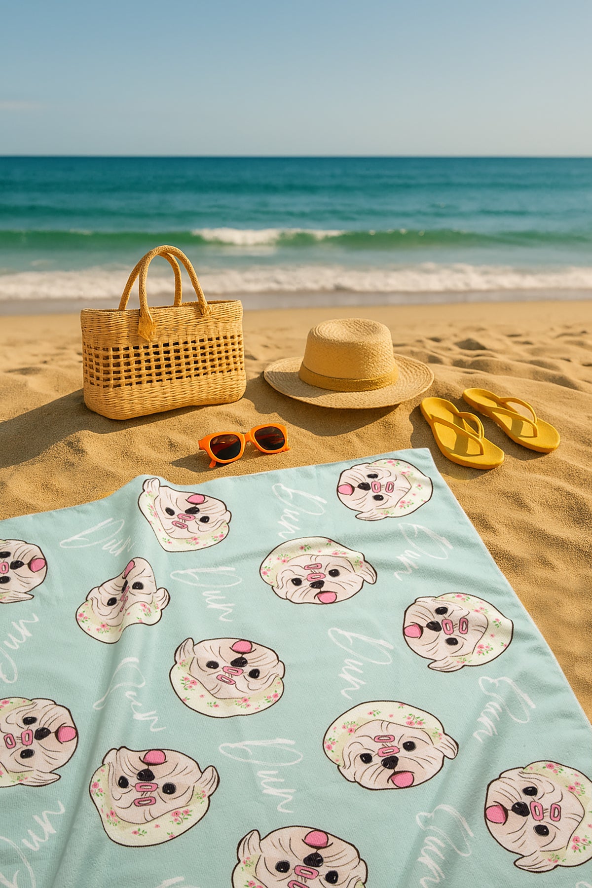 Custom Pet Graphic Beach Towel | Personalized Colorful Pet Portrait Towel – Soft Microfiber