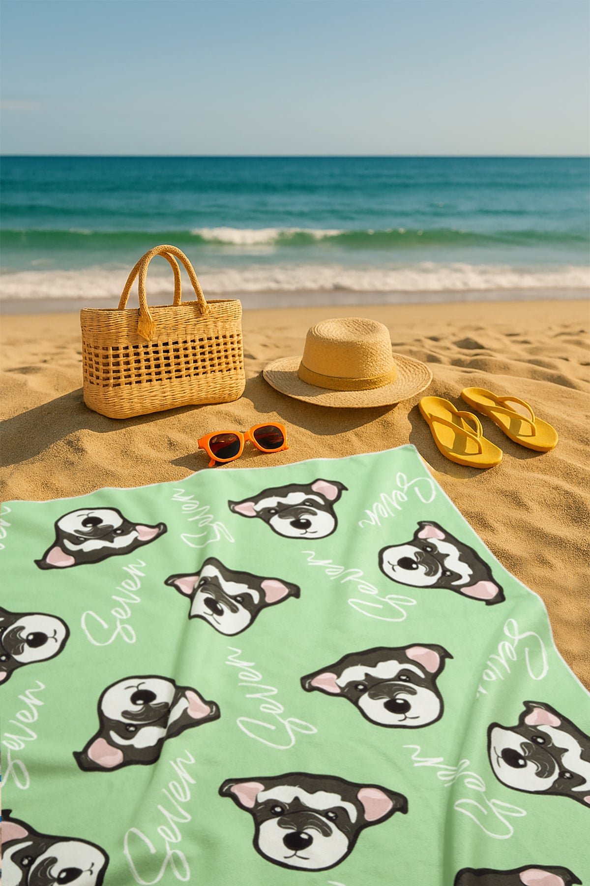 Custom Pet Graphic Beach Towel | Personalized Colorful Pet Portrait Towel – Soft Microfiber