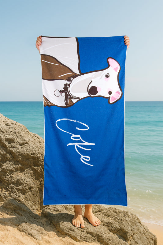 Custom Pet Graphic Beach Towel | Personalized Colorful Pet Portrait Towel – Soft Microfiber