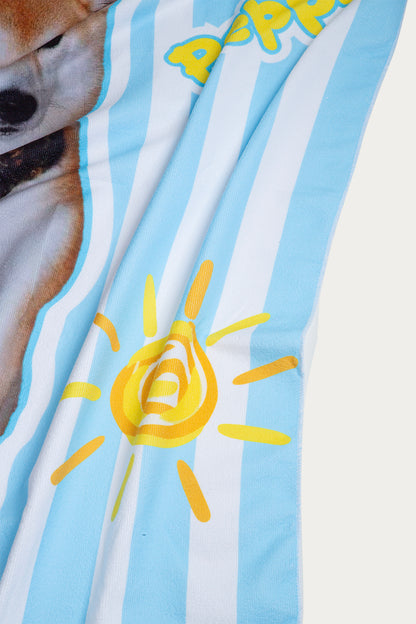 Custom Pet Beach Towel with Striped Background | Personalized Pet Portrait | Optional Line Art or Graphic Illustration
