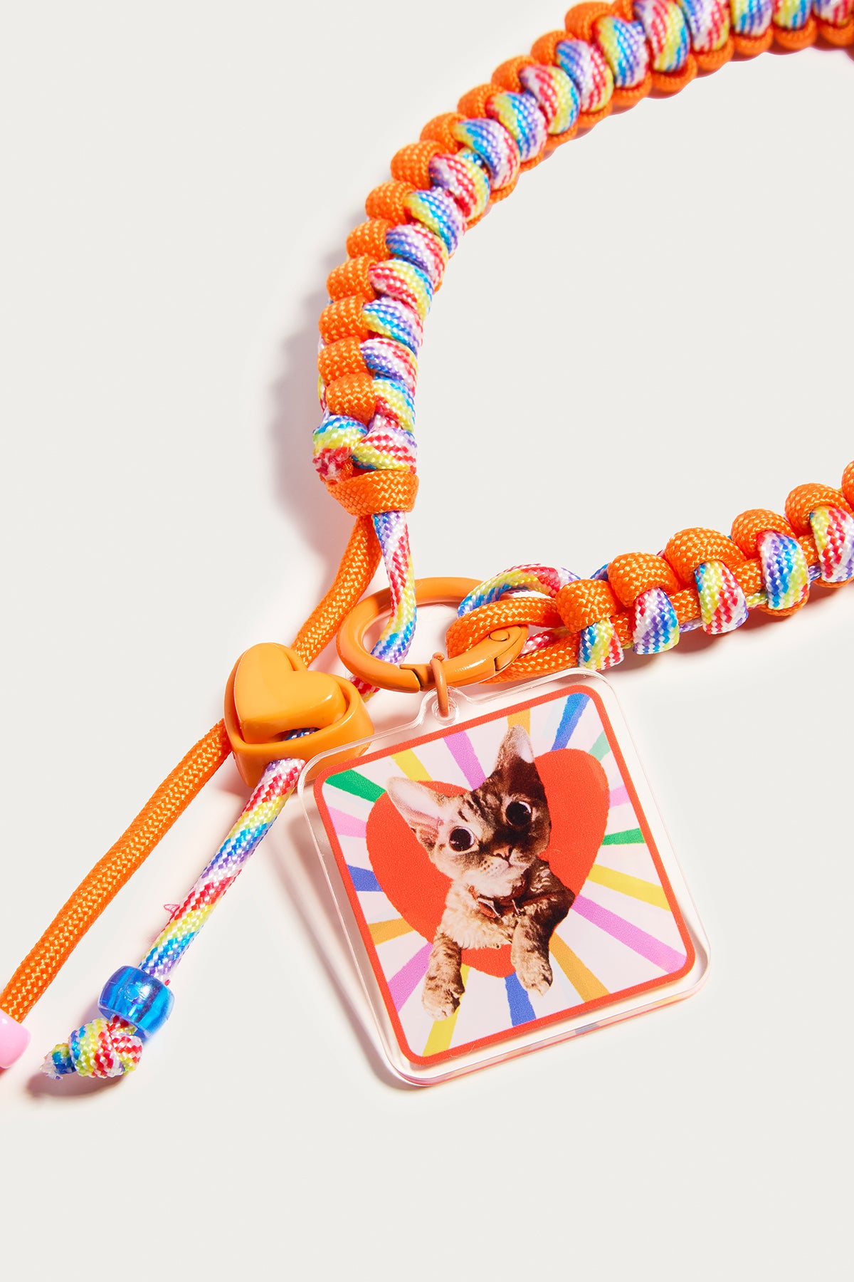 Colorful paracord lanyard with a card featuring a dog illustration on a white background